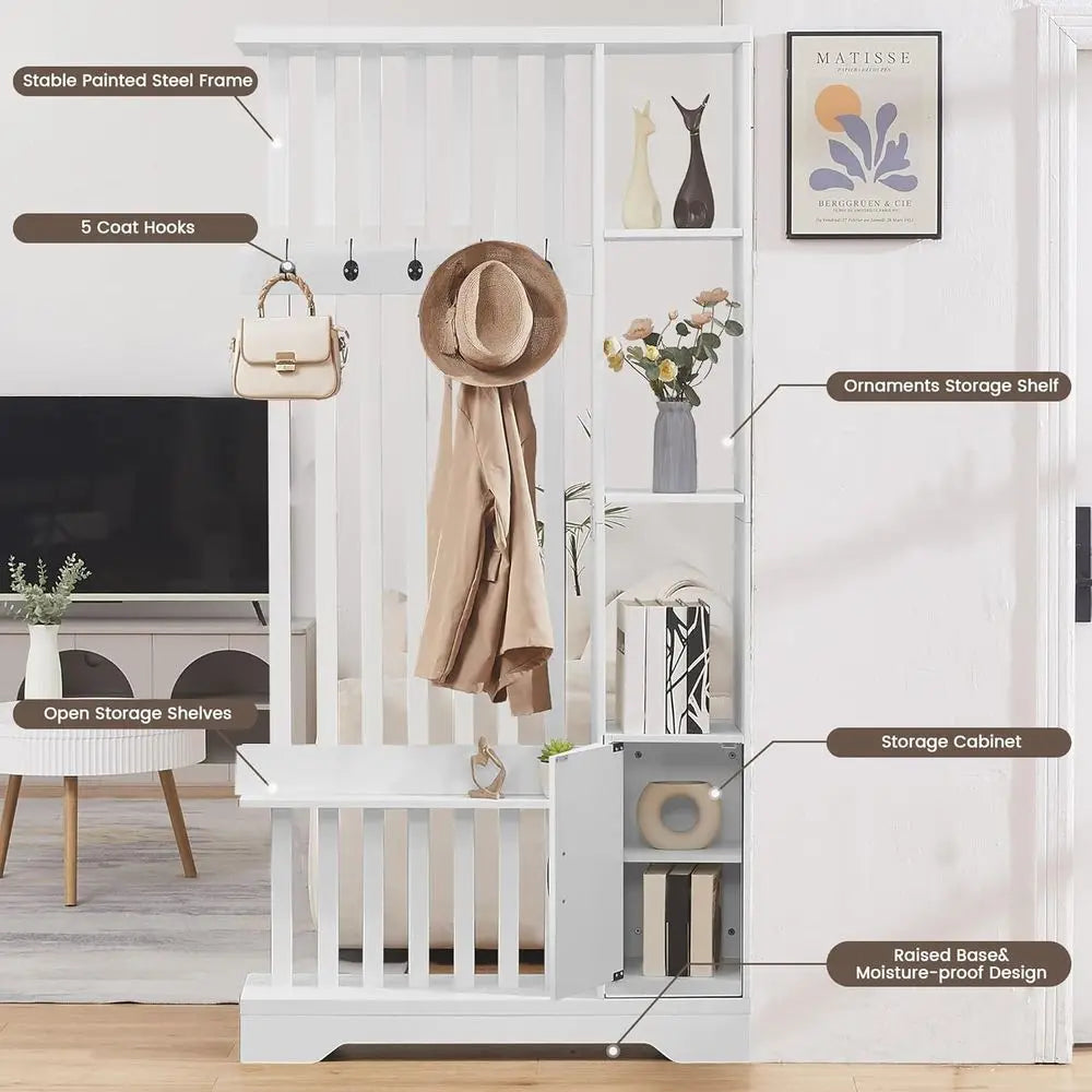 Room Divider With Shelves Freestanding Wood Privacy Screen Coat Rack