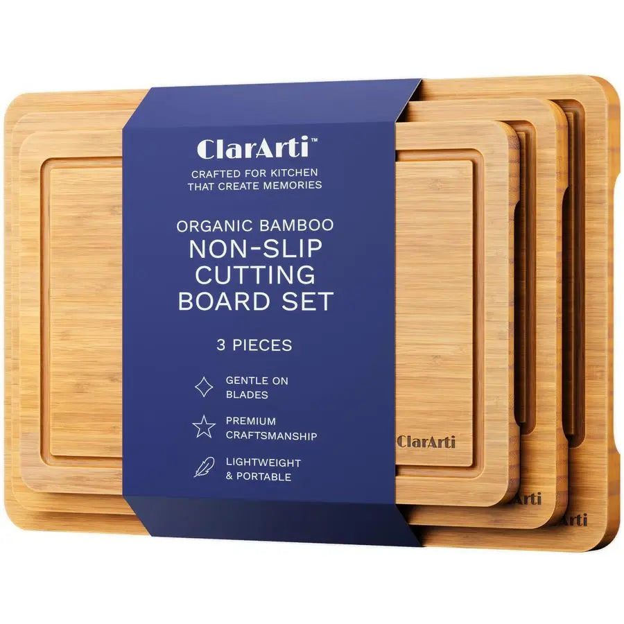 Bamboo Cutting Board Set Non Slip Eco Friendly Three Piece