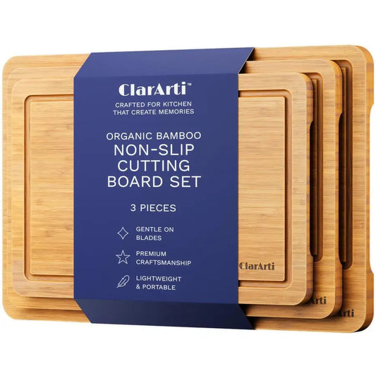 Bamboo Cutting Board Set Non Slip Eco Friendly Three Piece