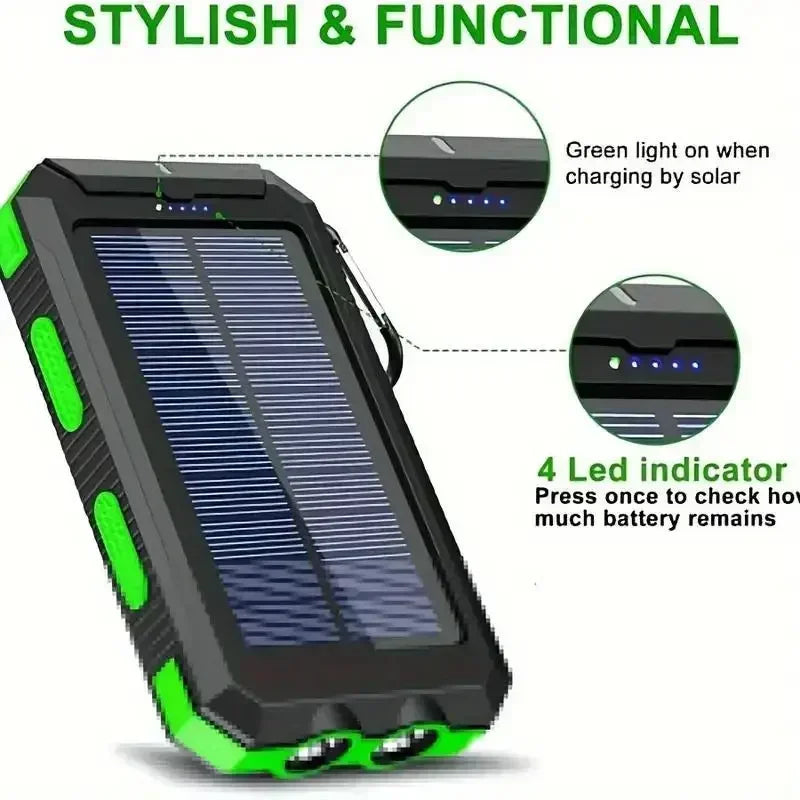10000mAh Solar Power Bank 4-In-1 Fast Charge LED Light
