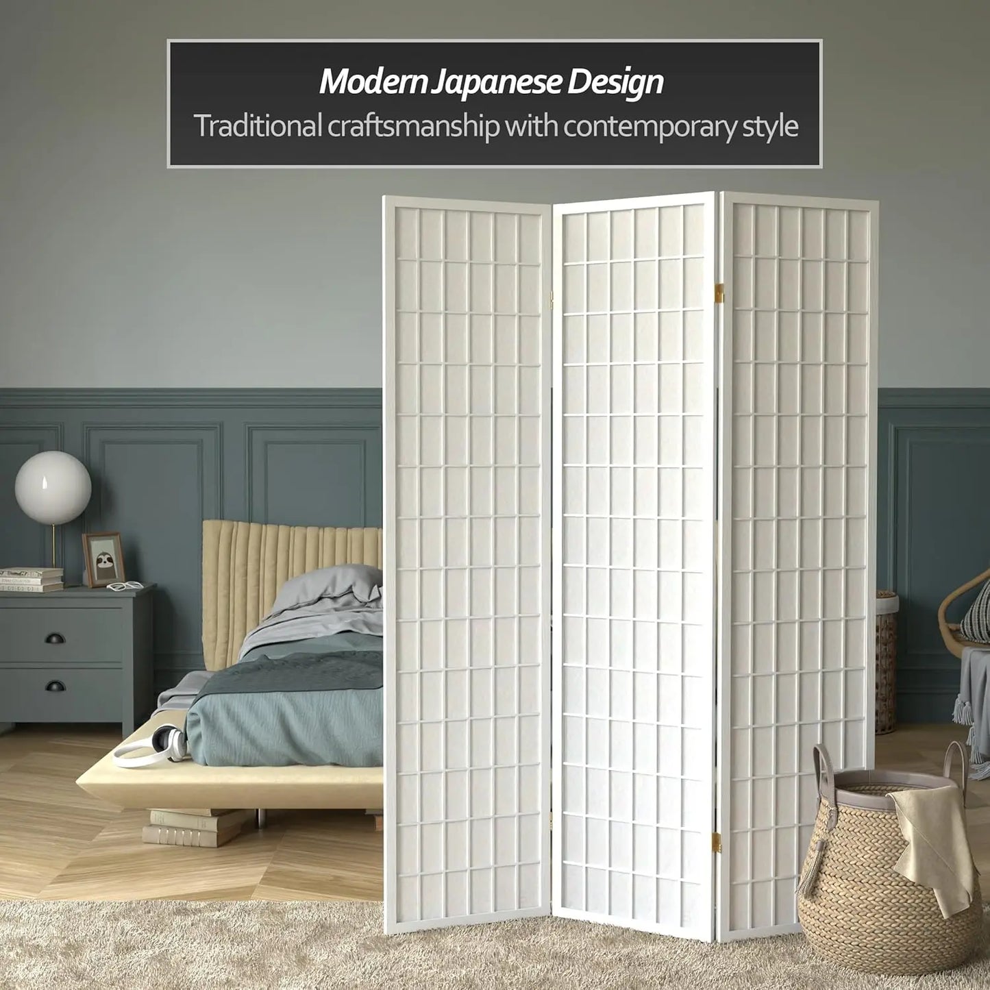 Japanese Shoji Room Divider Screen With Rice Paper Panels