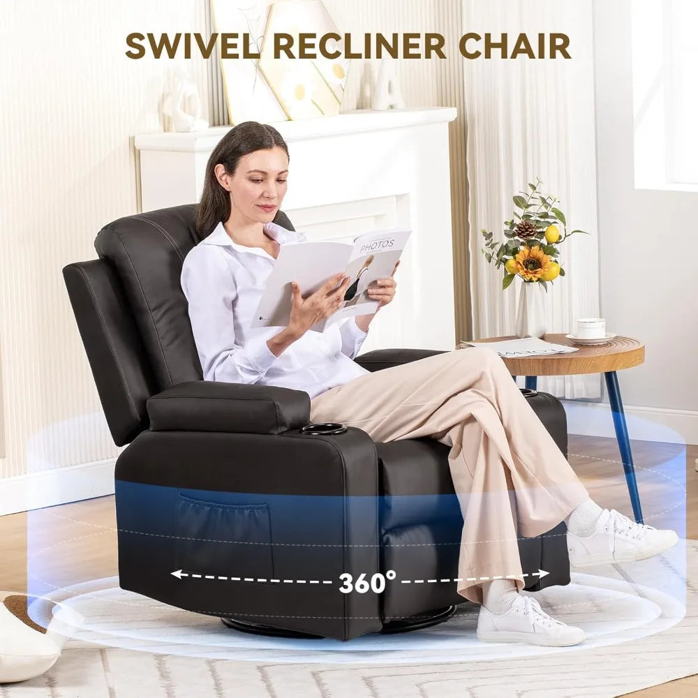 Adult Swivel Rocker Recliner With Massage And Heat Cup Holder