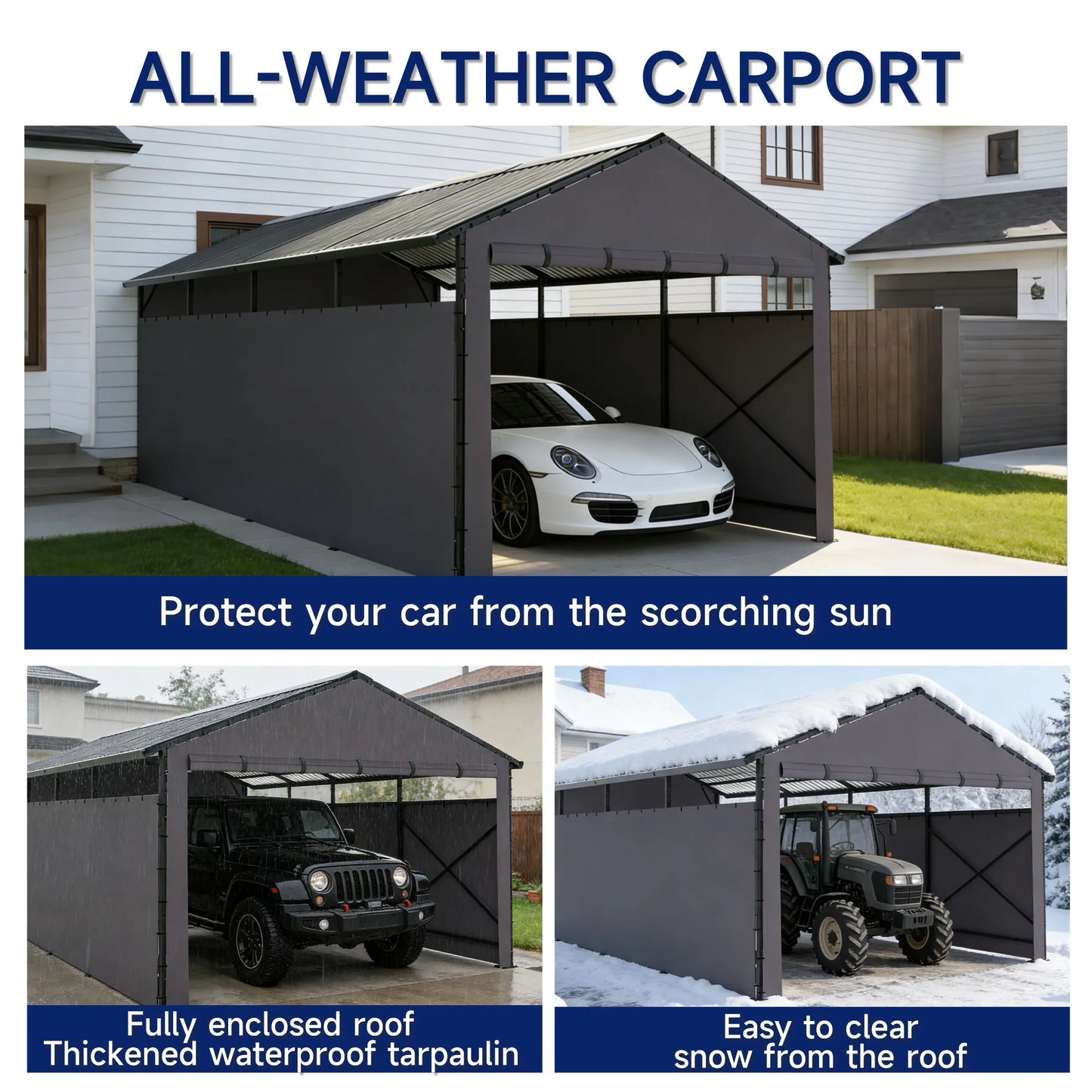Heavy Duty Metal Carport With Oxford Cloth Enclosure