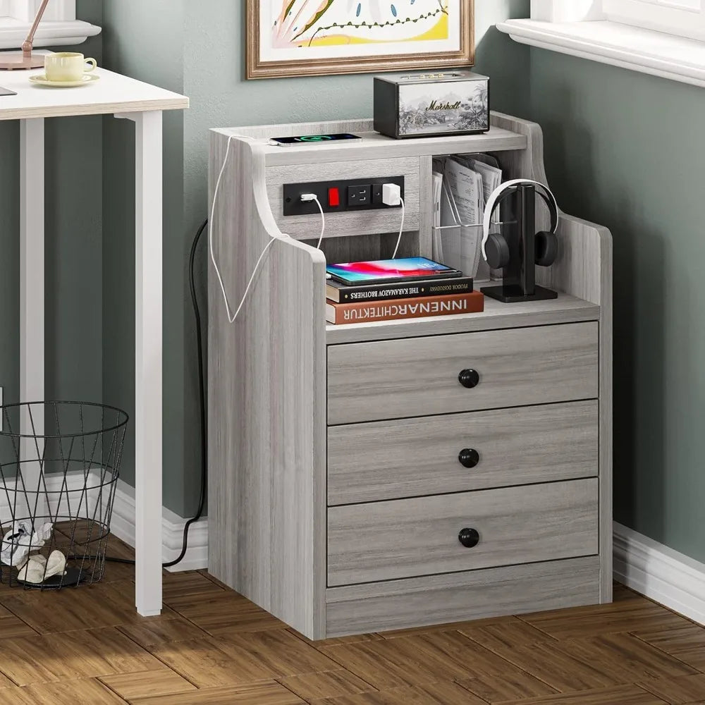 Nightstand Set 2 With Charging Station And Hutch Drawers