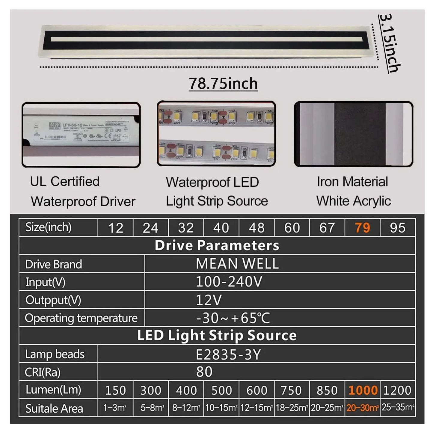 Modern Outdoor Long Strip LED Wall Lighting Fixture IP67
