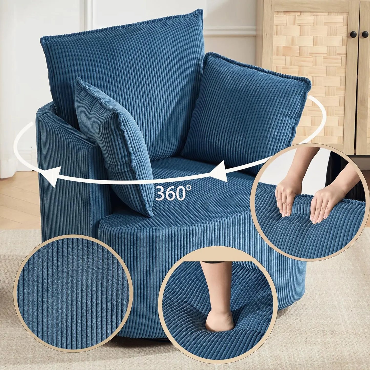 Corduroy Upholstered Swivel Barrel Chair Living Room Customized
