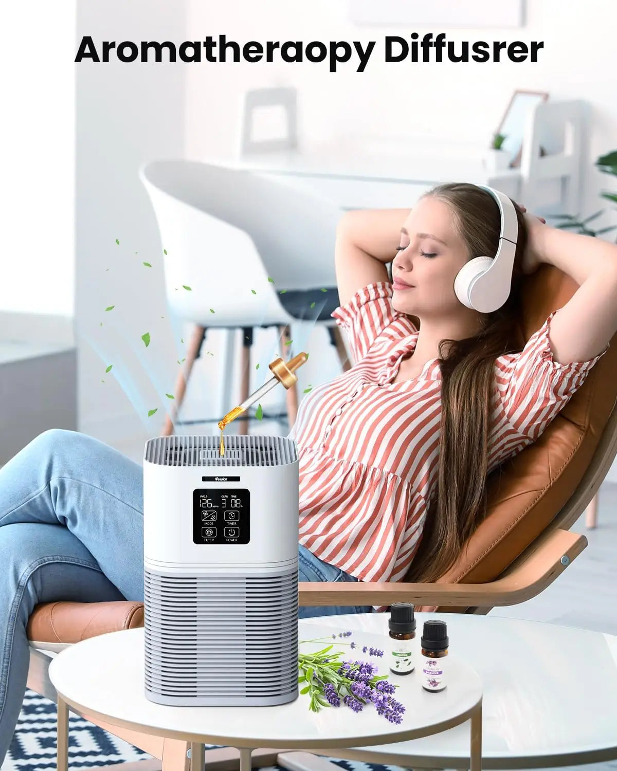 2 in 1 Air Purifier for Home Allergies Pets Hair Odor Eliminators, Aromatherapy diffuser and Auto Mode, Quiet Air Cleaner