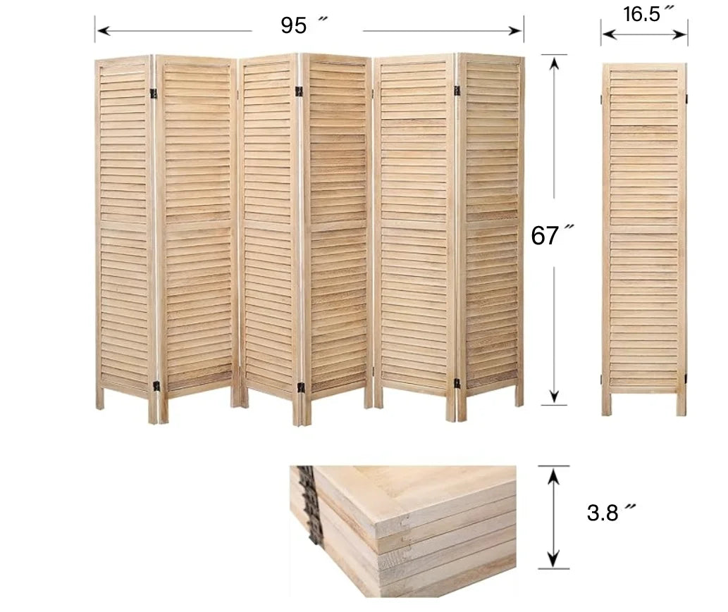 Wood Room Divider Screen Folding Privacy Freestanding Louvered Divider