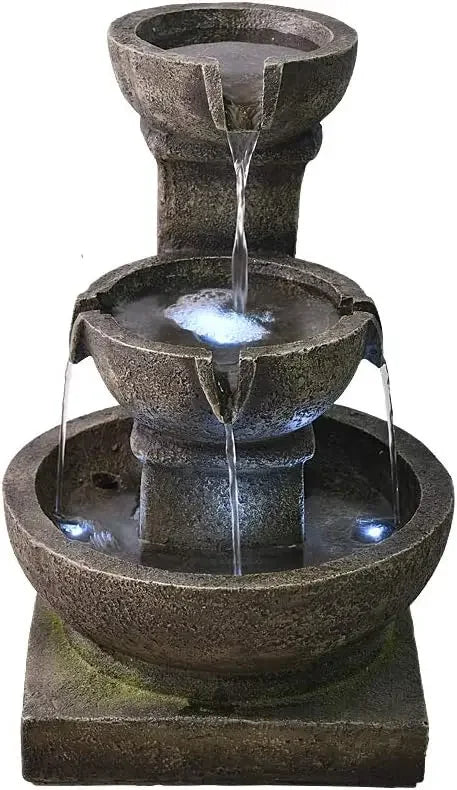 XMSJ Outdoor Waterfall Fountain With LED Lights For Patio