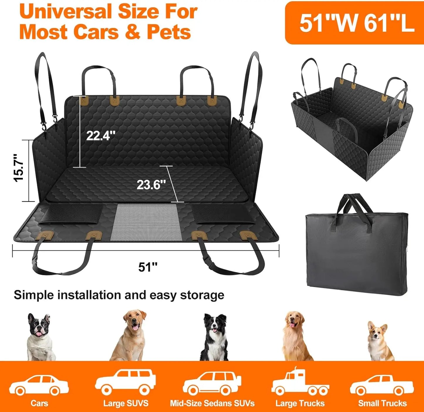 Wedyvko Waterproof Dog Car Hammock Seat Cover for Back Seats