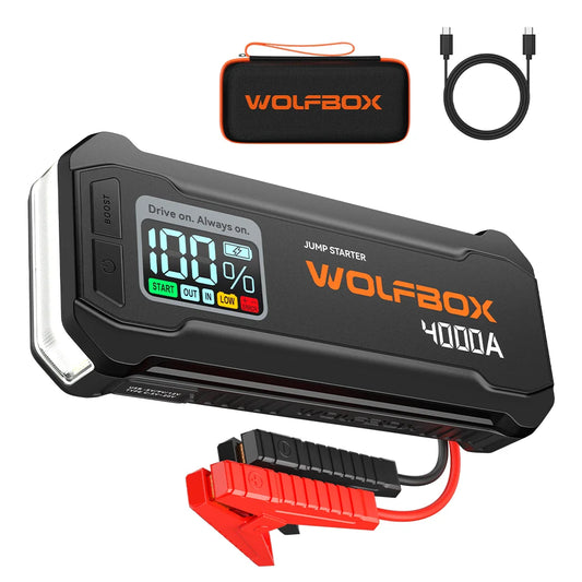 WOLFBOX JS24 4000A Car Battery Jump Starter, 24000mAh for 8L Gas 6L Diesel Engine with Booster, 2 Years Free Warranty