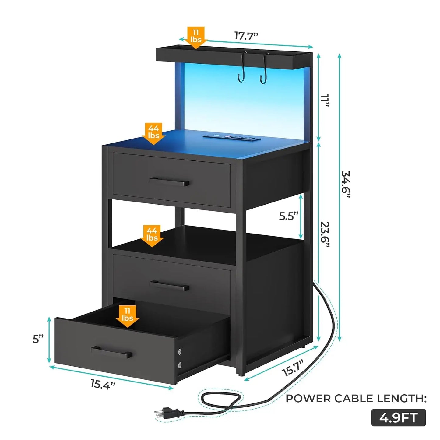Guangbai Nightstands Set Of 2 With LED Charging Station