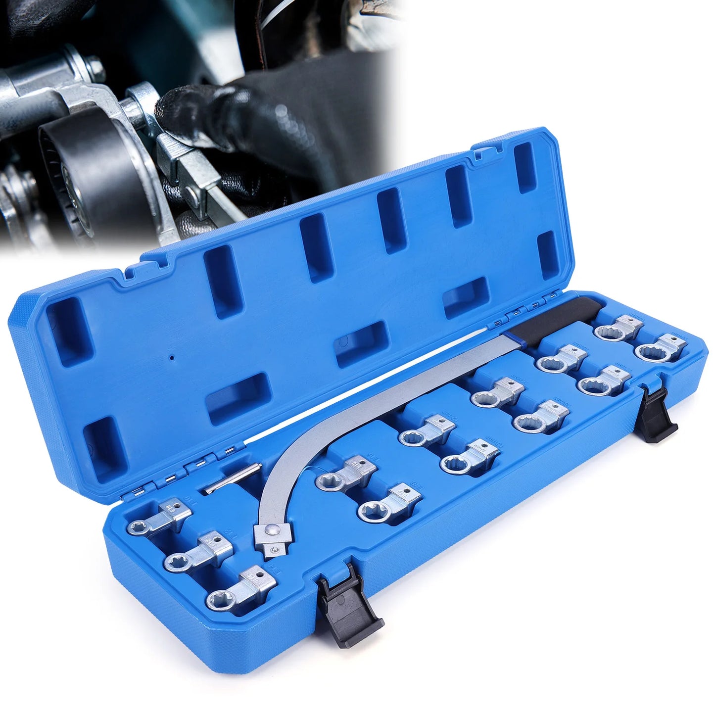 15PCS Auxiliary Belt Tensioner Pulley Wrench Set Screw Removal Tool Idler Pulley Adjustment Wrench Fit for Most Vehicle Types