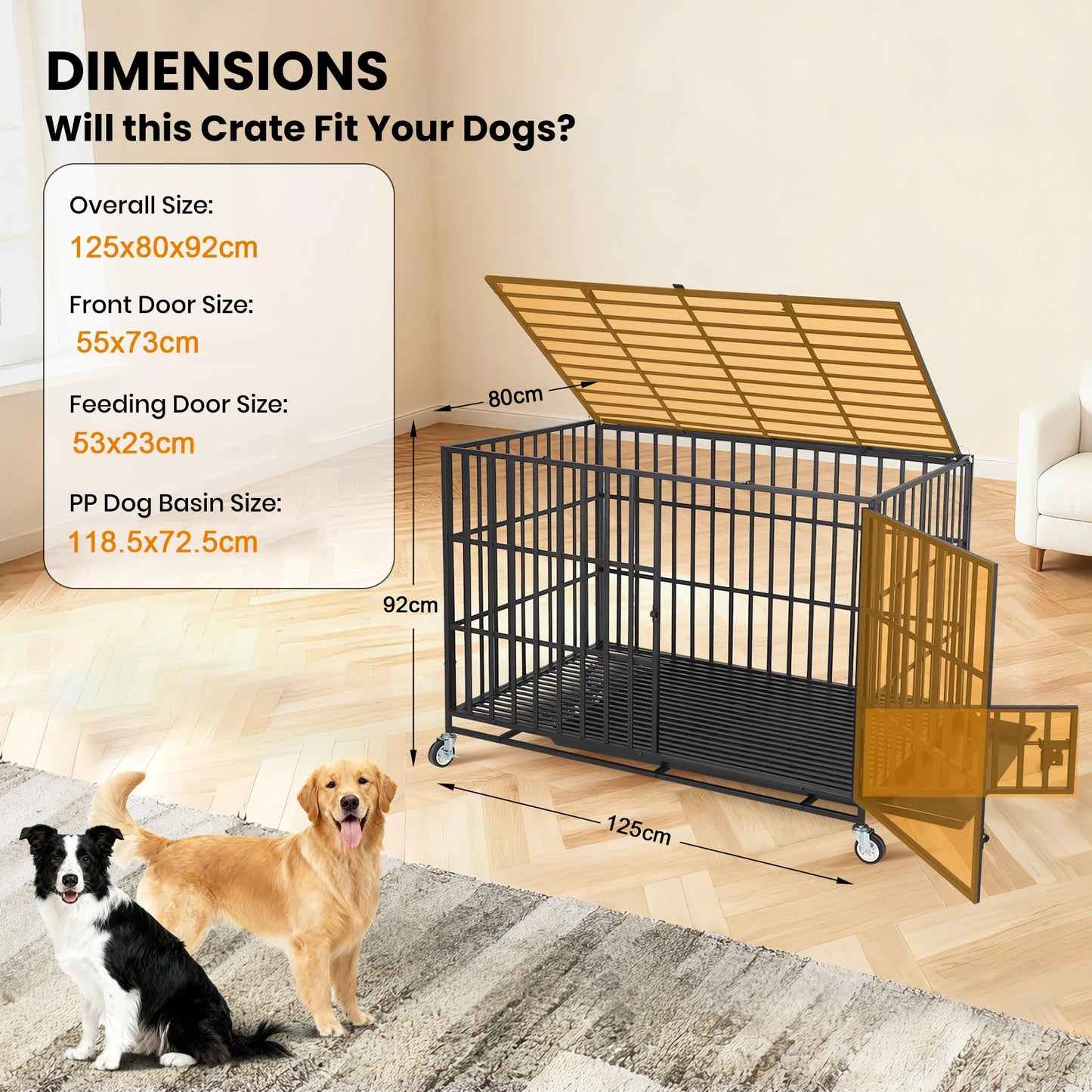 HiMISS Heavy Duty Escape-Proof Metal Dog Crate with Three Doors