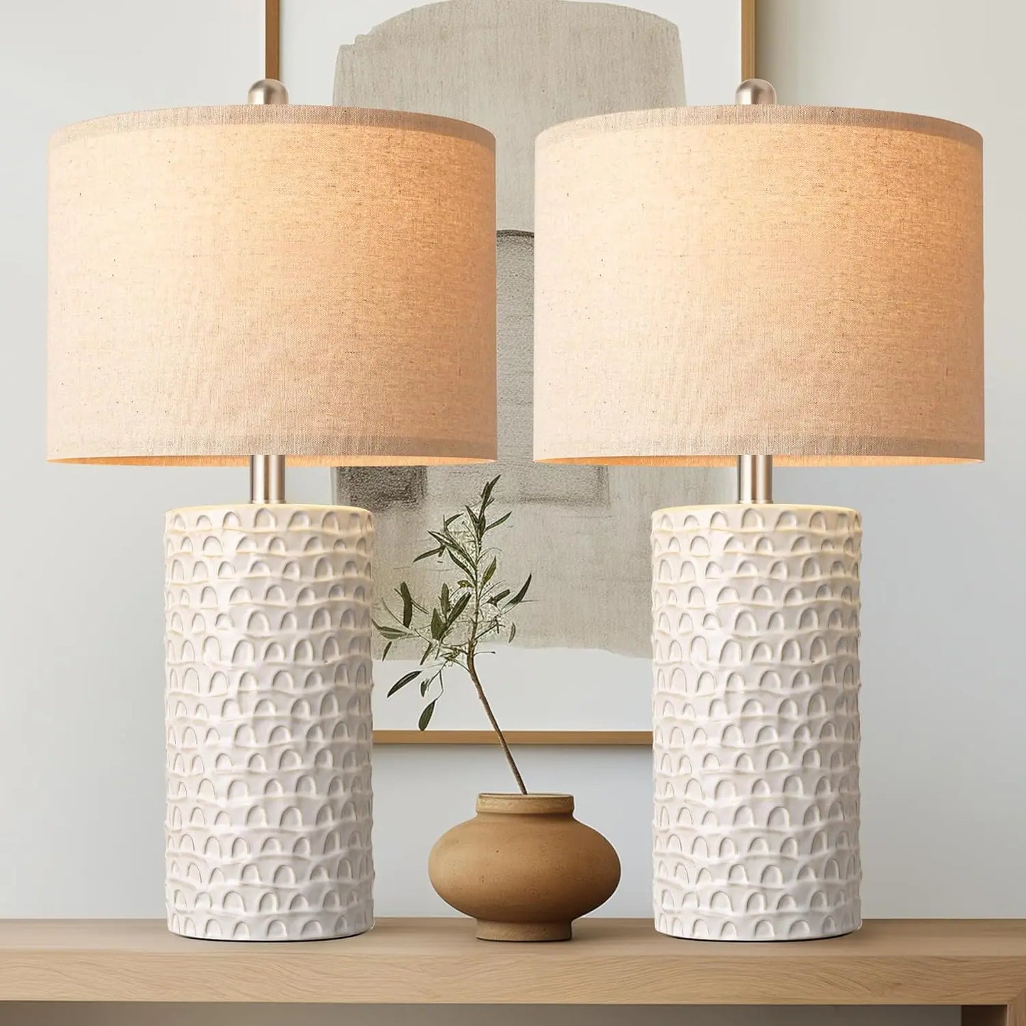 Modern Ceramic Table Lamp Set of 2 for Living Room and Bedroom Decor