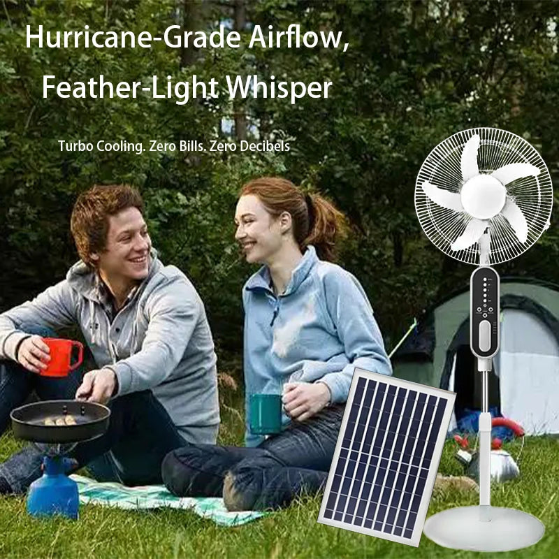 16 inch 14400mAh rechargeable battery solar rechargeable fan with solar panel, 2 bulbs, remote control function, 9 wind speeds
