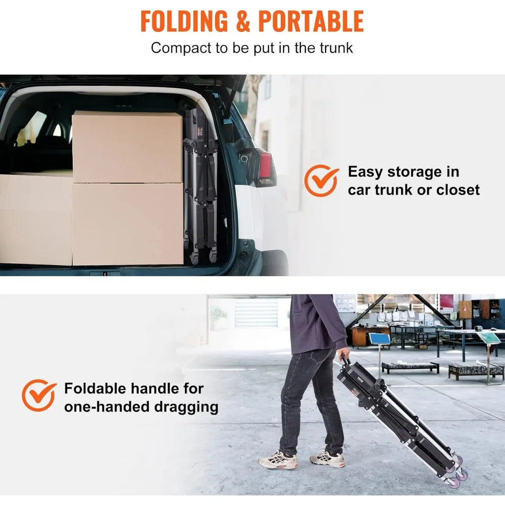 Foldable Heavy-Duty 3-Shelf Rolling Cart With Locking Wheels 165LBS