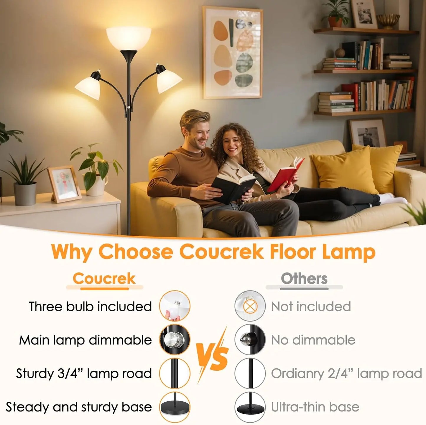 Dimmable Floor Lamp With Two Reading Lights