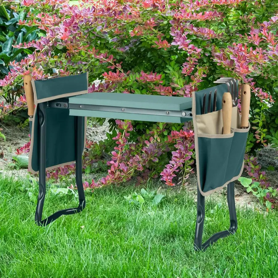 Kneeler and Seat 2in1 Foldable Garden Kneeling Pad and Stool with Removable Pockets for Gardening Tools Gardening Gifts for Wome