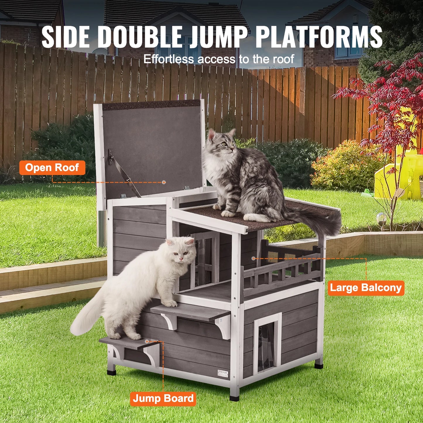 SucceBuy Outdoor Cat House Weatherproof Two-Story Shelter