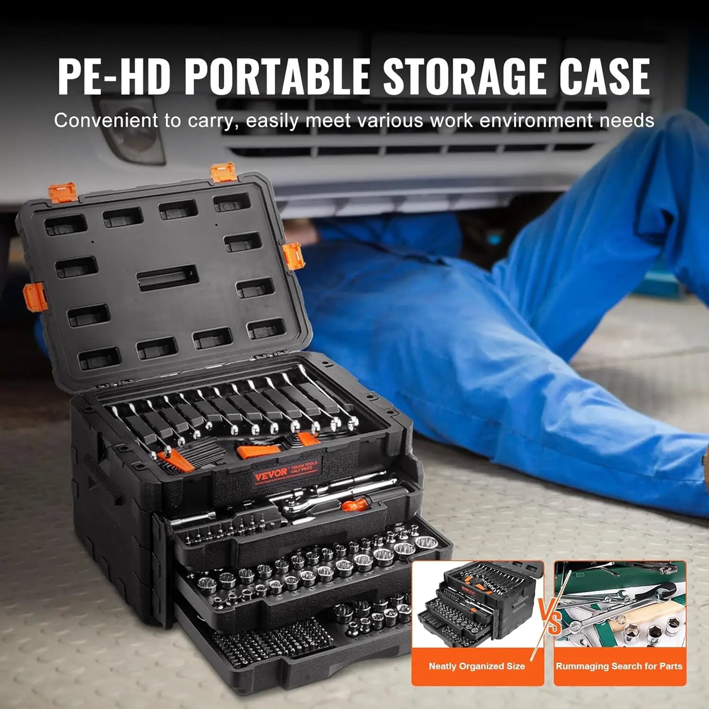 Professional Mechanics Tool Set Sockets Wrenches Bits Storage Case