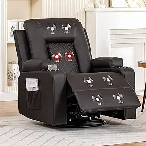 Adult Swivel Rocker Recliner With Massage And Heat Cup Holder