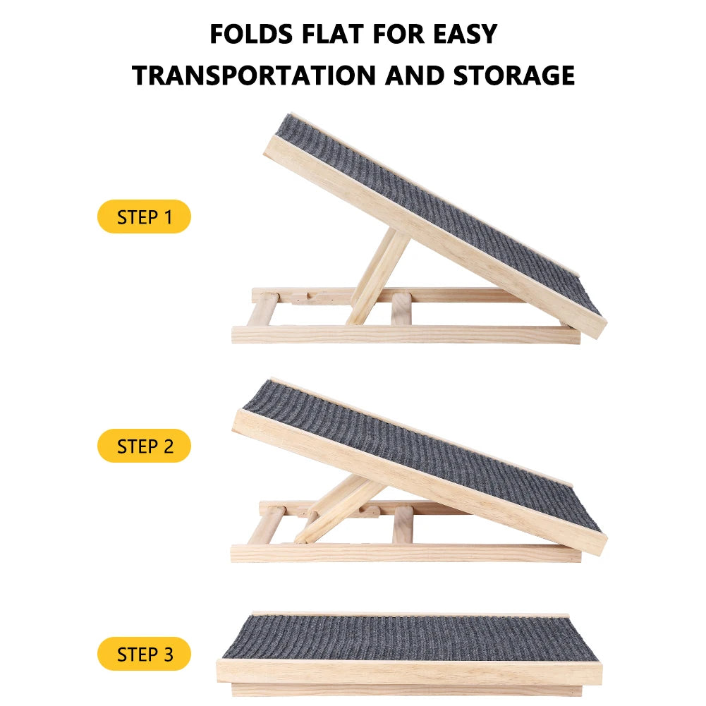 HiMISSDog Dog Ramp Wooden Adjustable Folding Portable AntiSkid