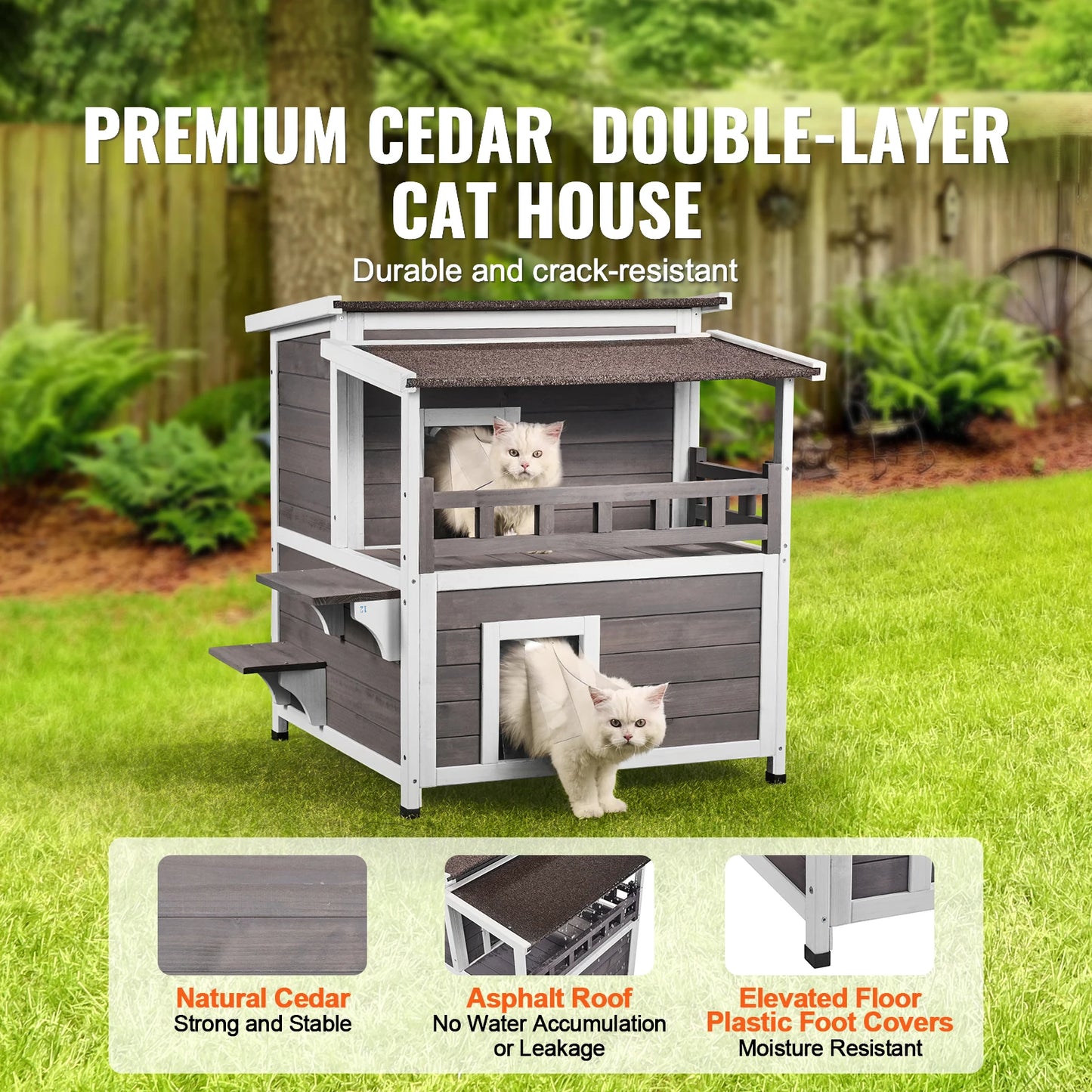 SucceBuy Outdoor Cat House Weatherproof Two-Story Shelter