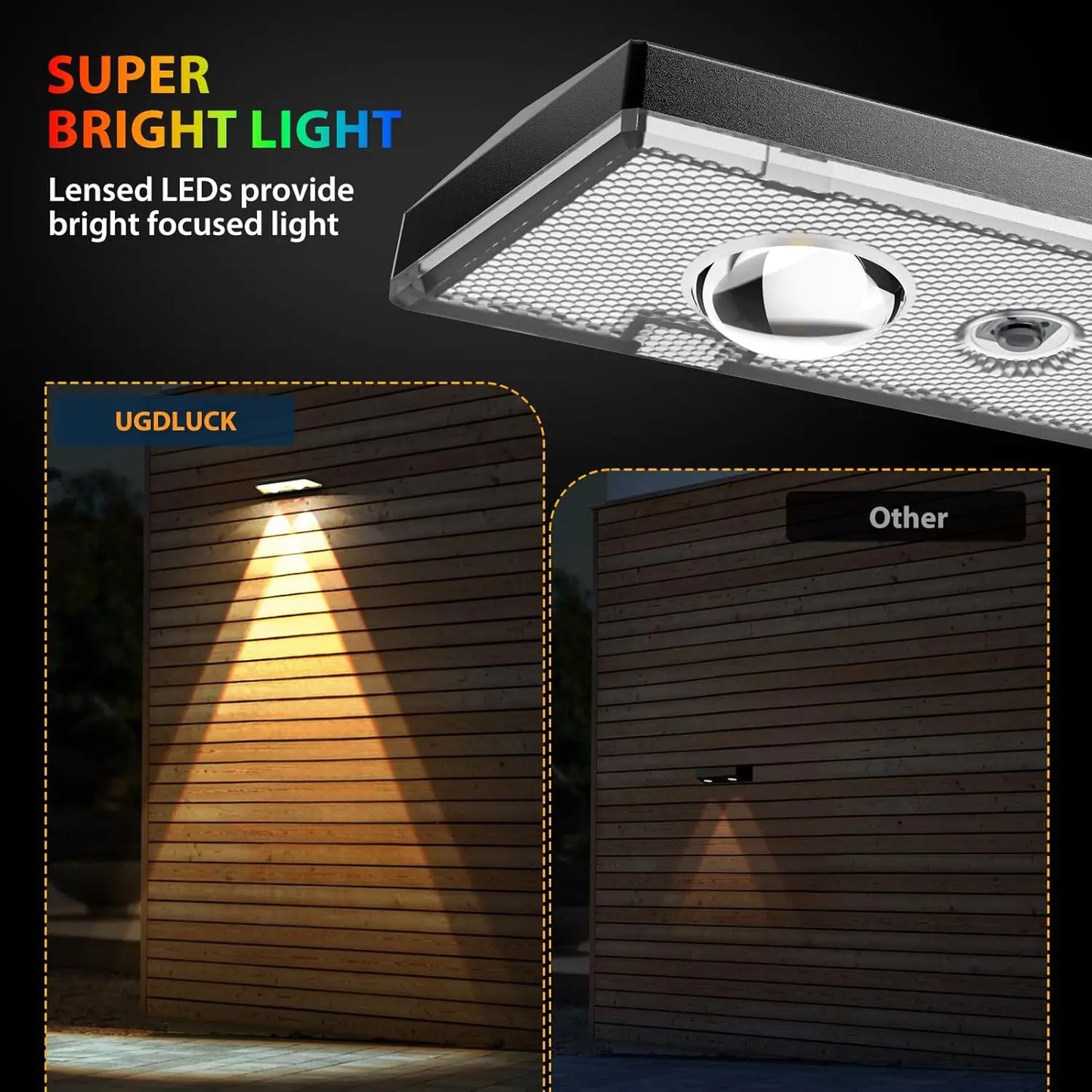 XMSJ Solar Fence Lights RGB and Warm White Dusk To Dawn Outdoor Waterproof
