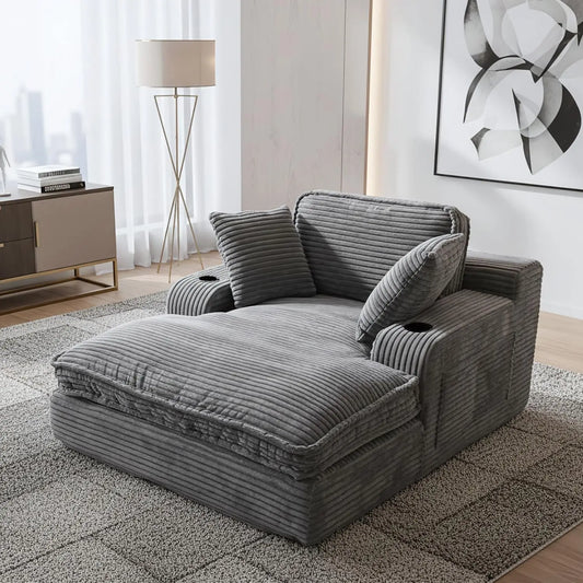 Indoor Oversized Chaise Lounge Chair With Pillows And Pockets