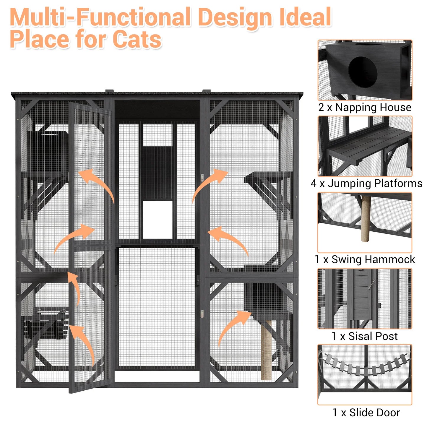HiMISS Outdoor Wooden Catio Walk-In Multi-Level Cat Enclosure