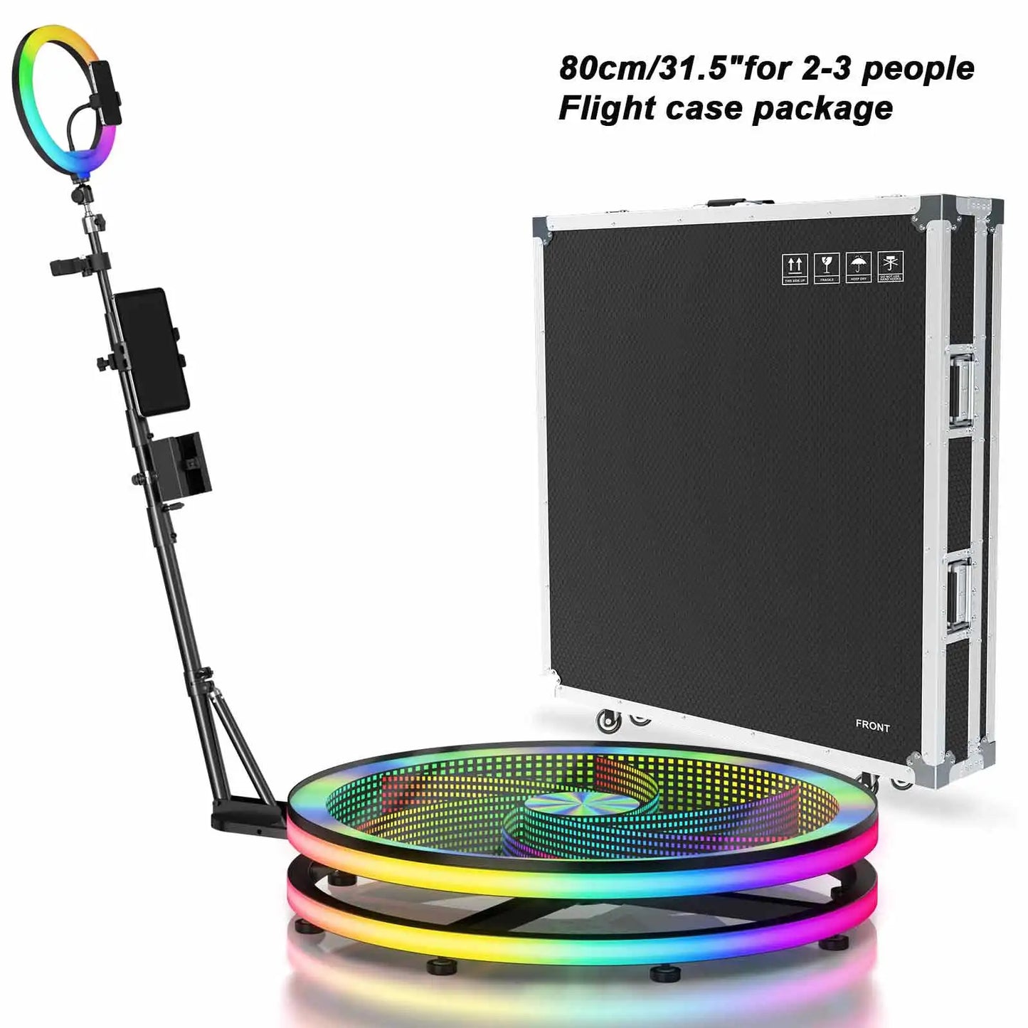 Glass Material 360 Rotating Photo Booth Machine 39.4 Inch With RGB Ring Light App Control For Parties Events With Freight Case