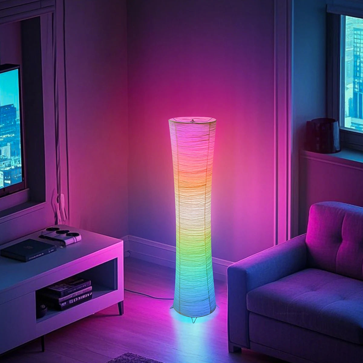 Paper Floor Lamp With RGB Color Changing LEDs And Remote