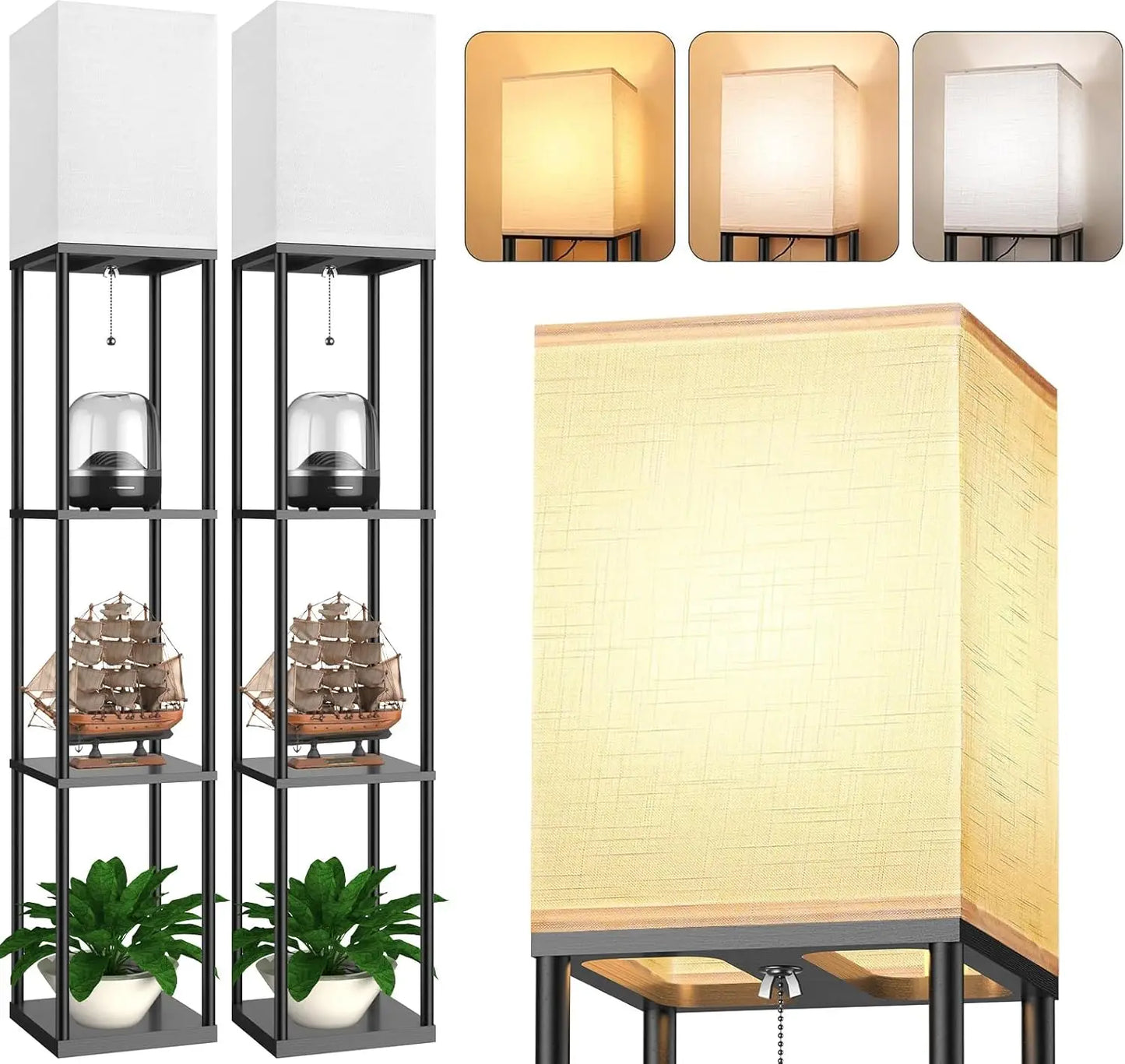 Modern Floor Lamp With Shelves And Led Bulb For Living
