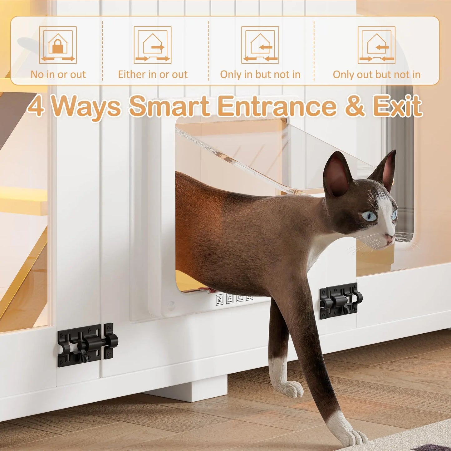 Cat House Hidden Litter Box Enclosure With Led Light, Scratch Pad, Smart Doors