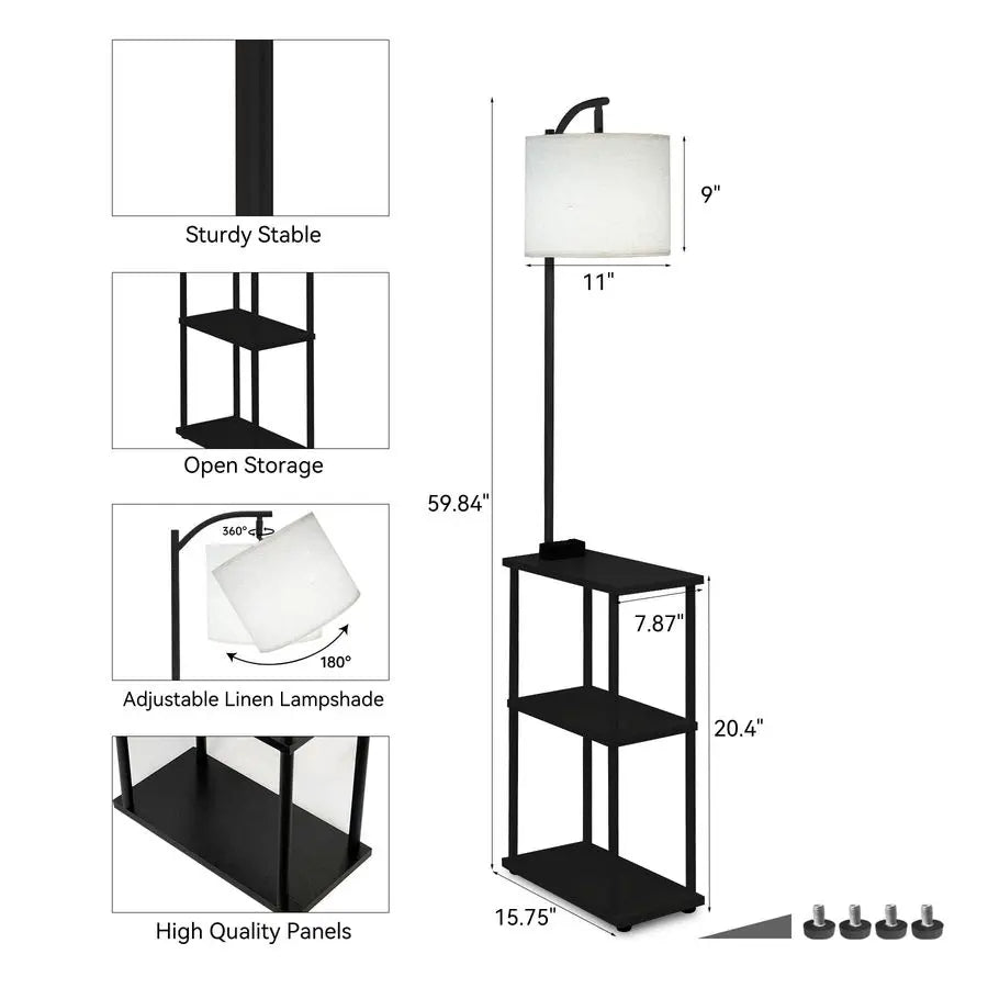 Lamp With Side Table USB Charging And 3 Color Temperatures