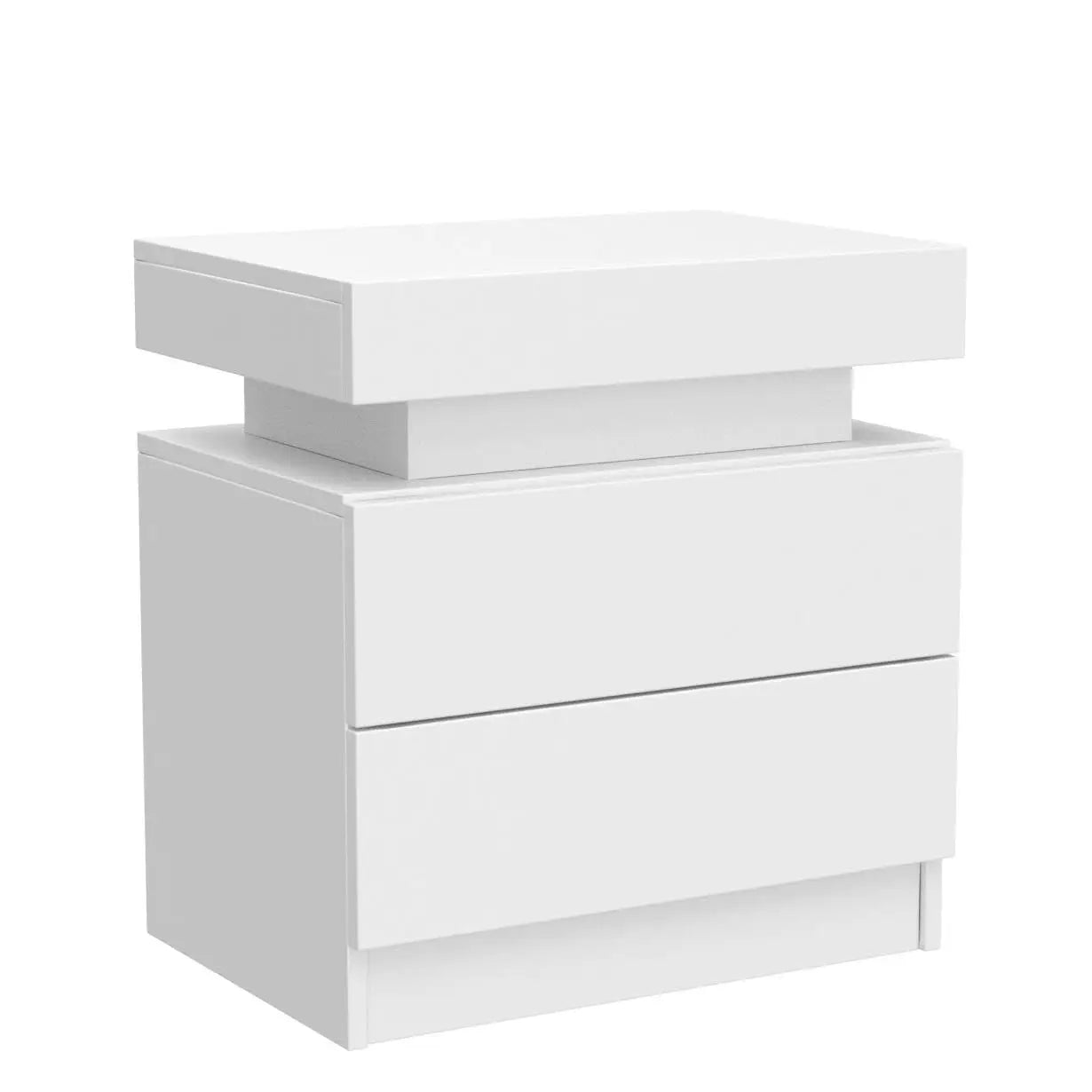 Modern Wood Two Nightstands Set With LED Lighting And Drawers