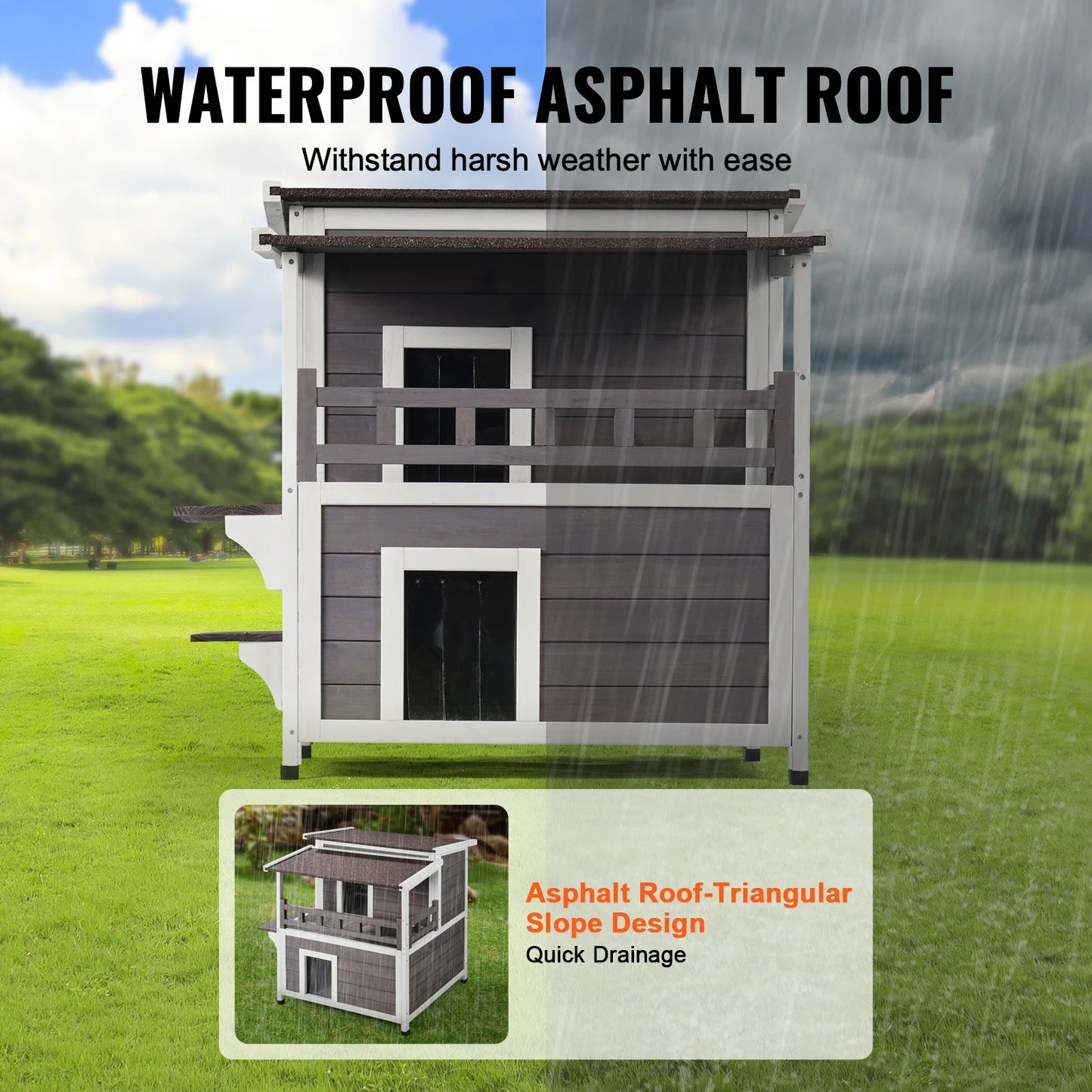 SucceBuy Outdoor Cat House Weatherproof Two-Story Shelter