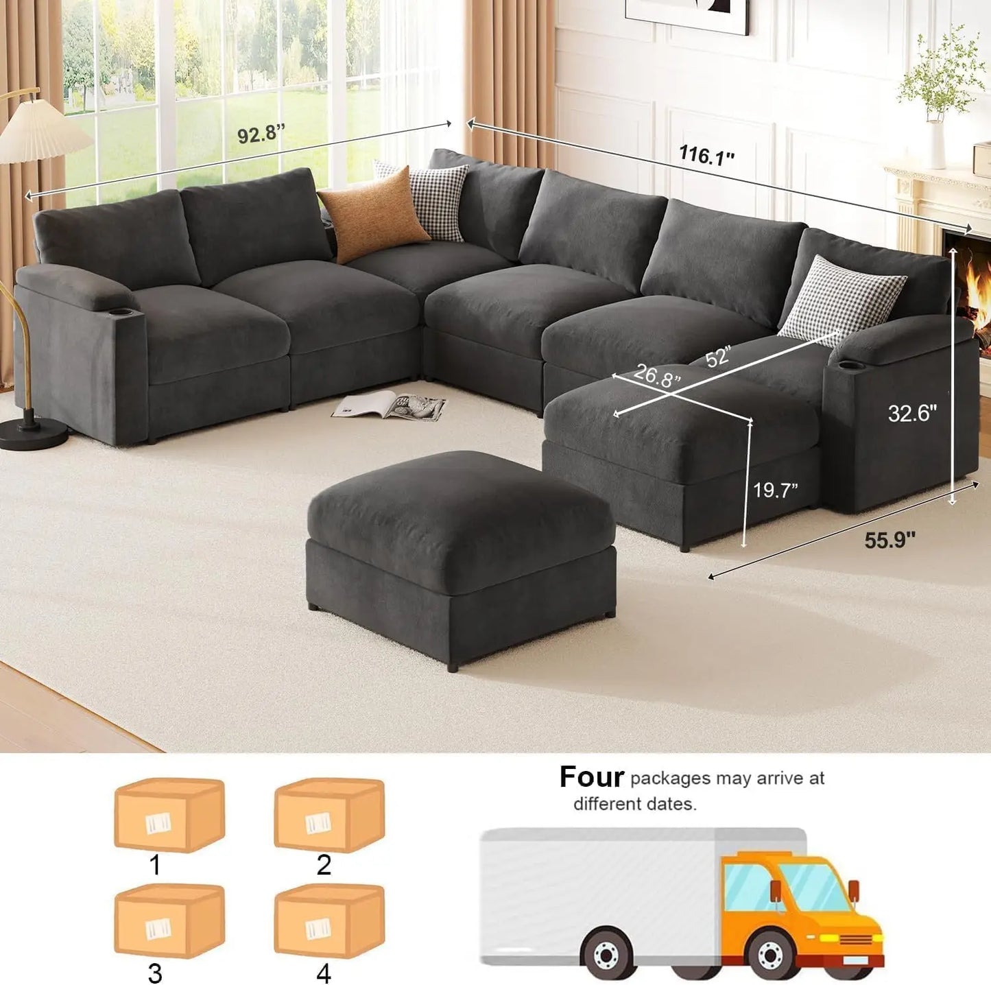 Velvet Modular Sectional Sofa U Shaped Sleeper Couch Living Room