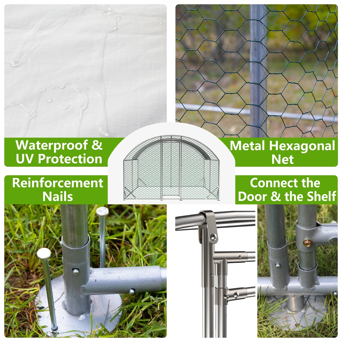 Large Metal Chicken Coop Walk In Run With Waterproof Cover