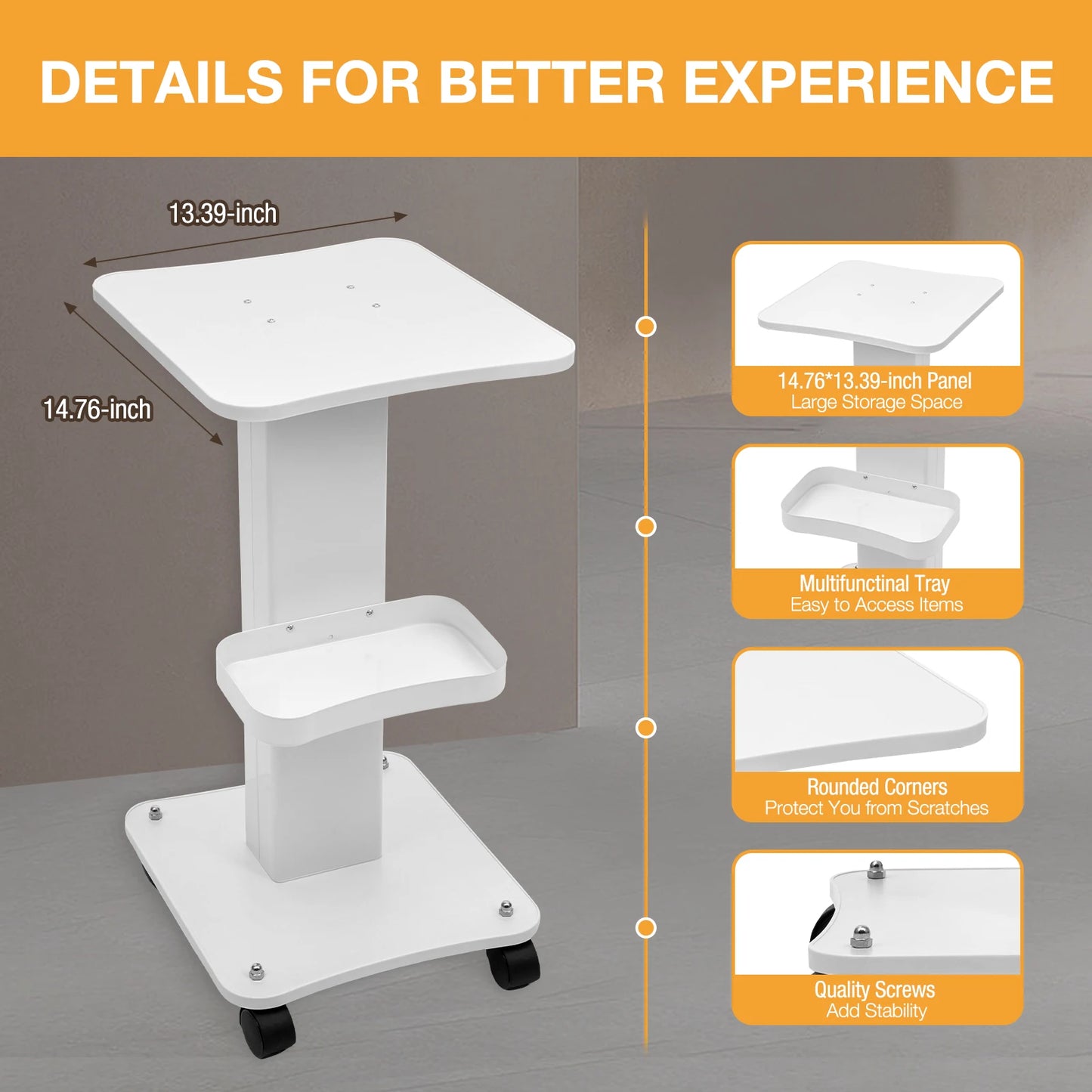 ABS Beauty Salon Trolley Simplicity Pedestal Rolling Cart 40Kg
