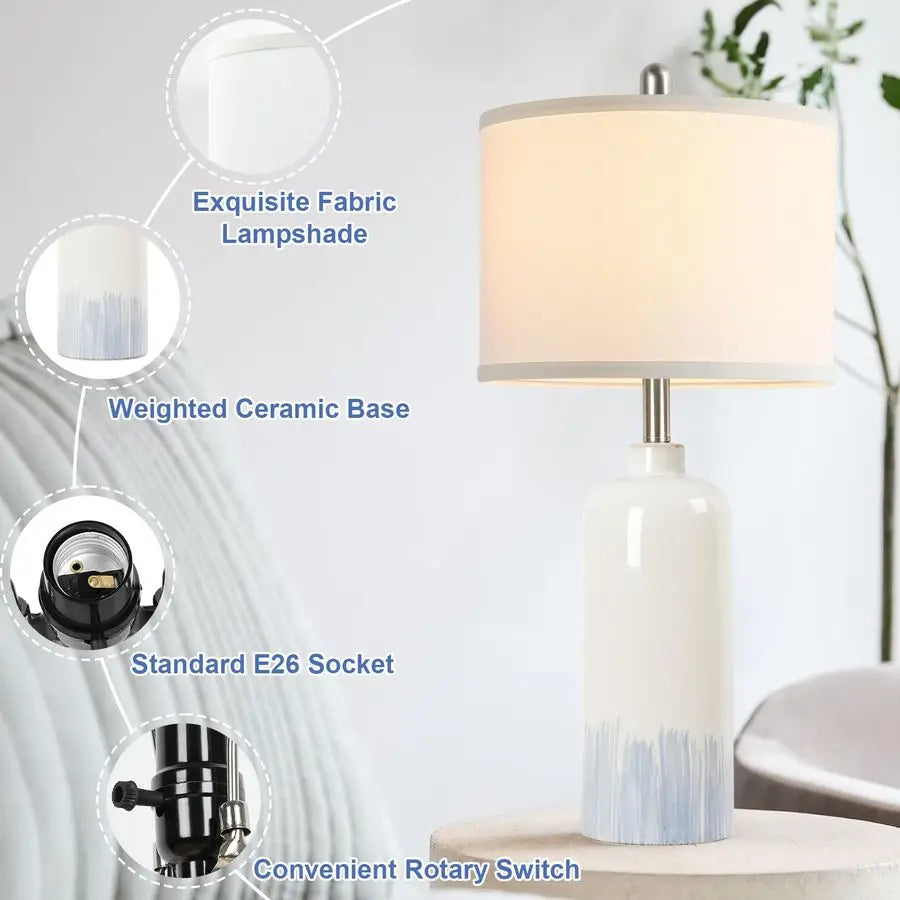 Ceramic Coastal Table Lamps Set 2-Pack With Fabric Shades