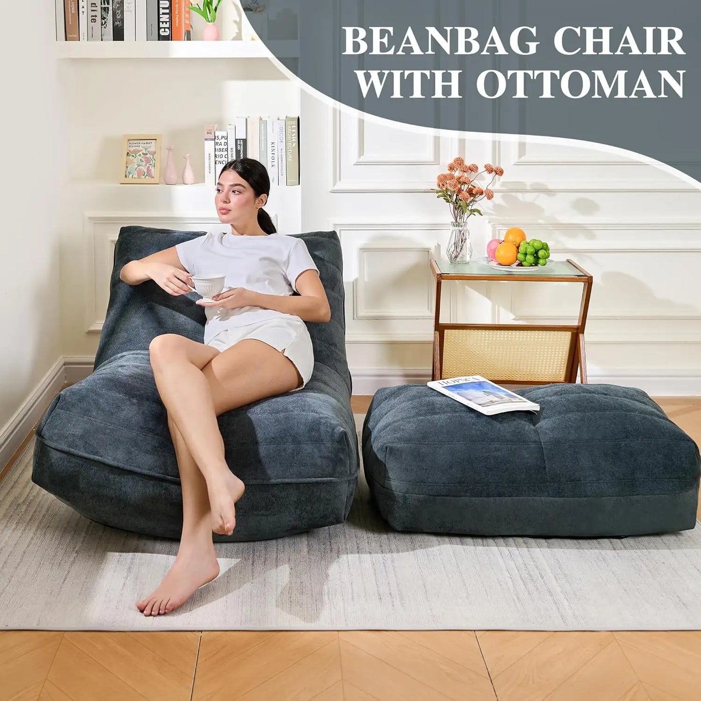 XMSJ Bean Bag Chair With Ottoman And Memory Foam Sofa