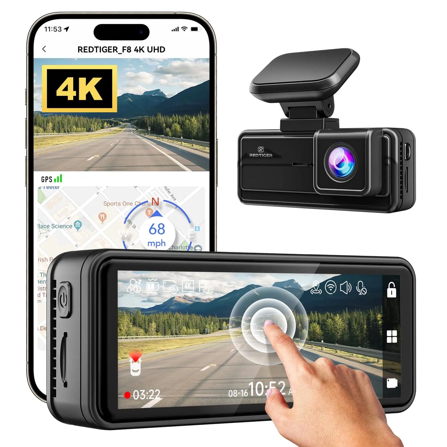 REDTIGER Dash Cam 4K With Built In GPS Night Vision