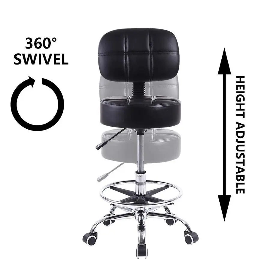 Swivel Round Height Adjustable Drafting Chair With PU Leather Backrest