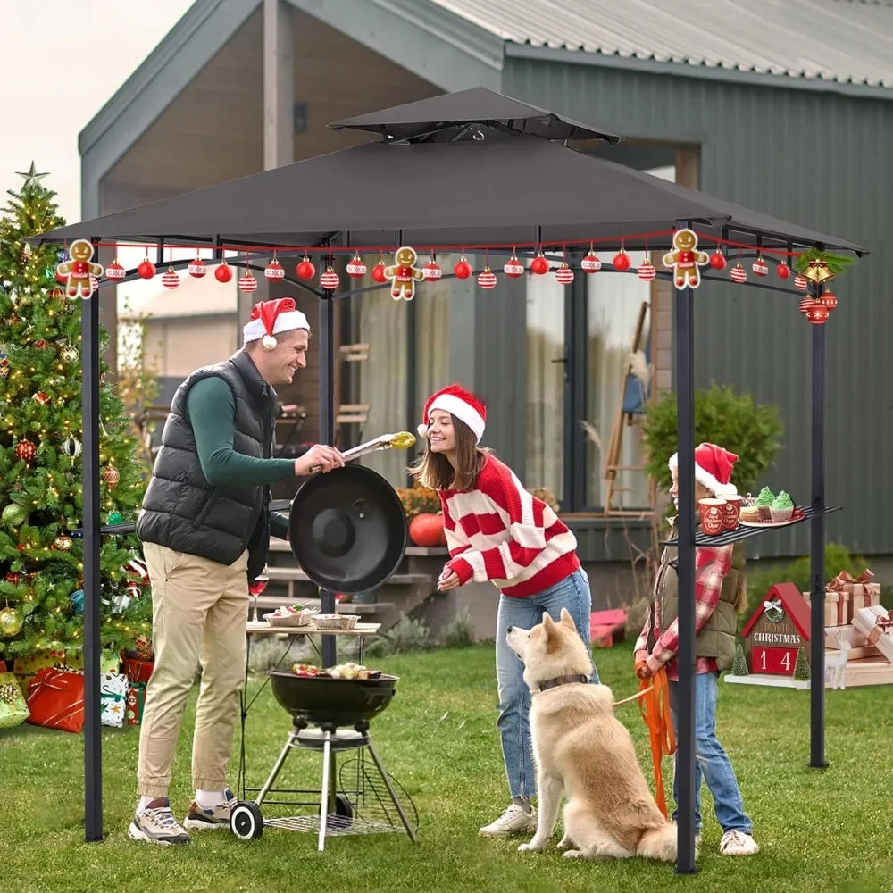 XMSJ Grill Gazebo Shelter With LED Light Outdoor Canopy