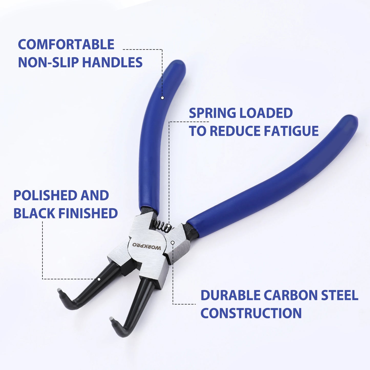 WORKPRO 4-Piece Snap Ring Pliers Set, 7-Inch Internal and External Circlip Pliers Kit with Straight and Bent Jaw, For Ring Remov