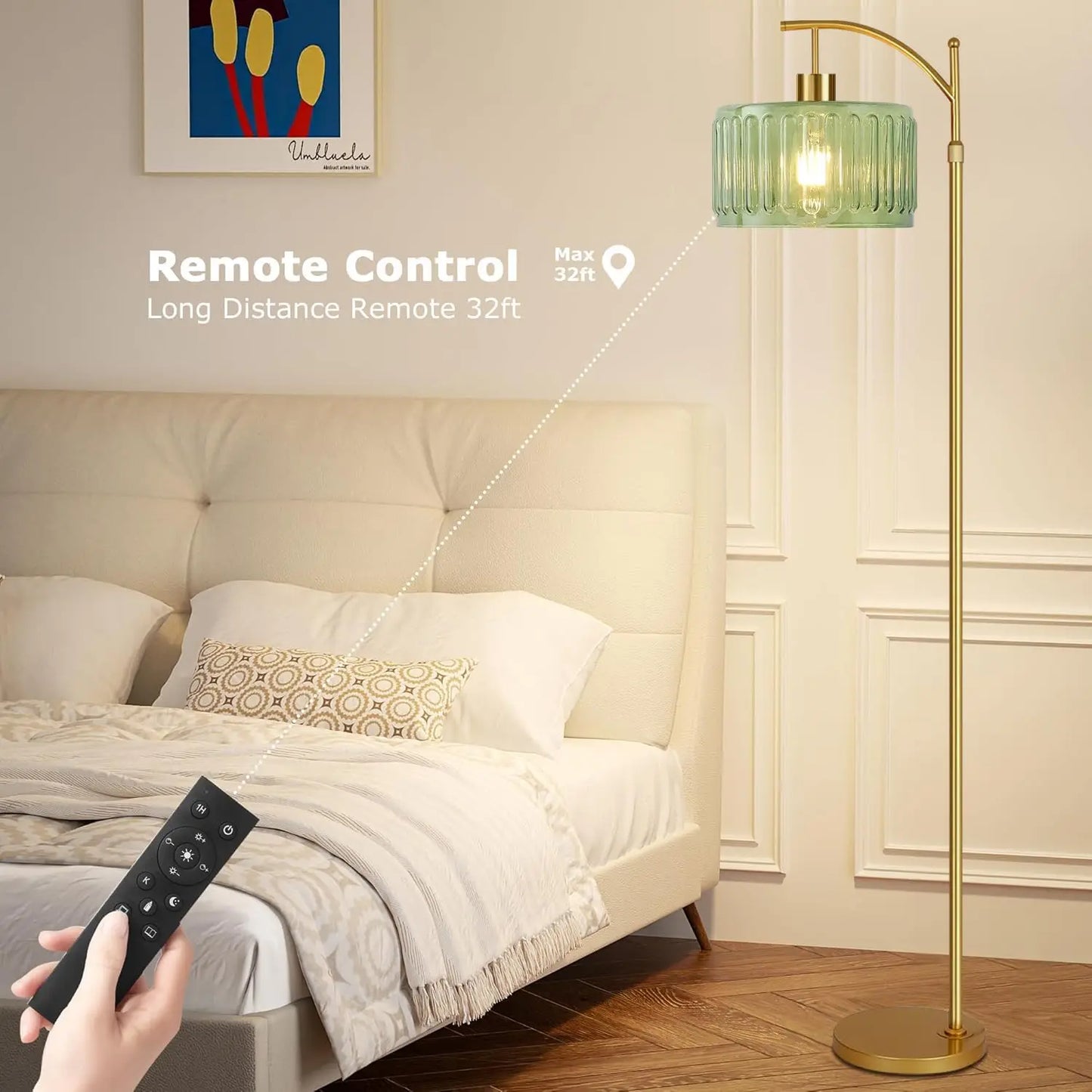 Gold Dimmable Floor Lamp With Remote Mid Century Brass