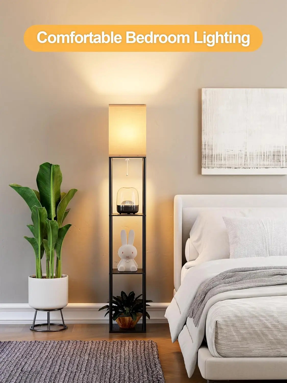 Modern Floor Lamp With Shelves And Led Bulb For Living