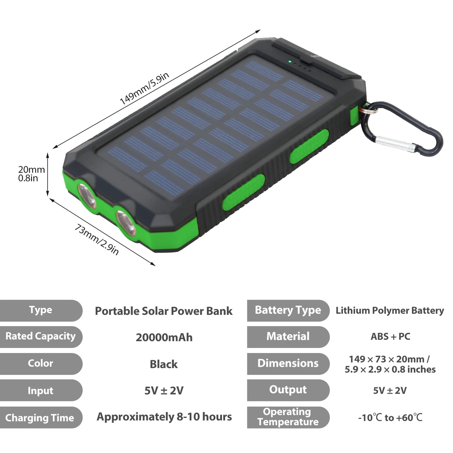 Solar Charger 20000mAh Waterproof Power Bank With LED Flashlight